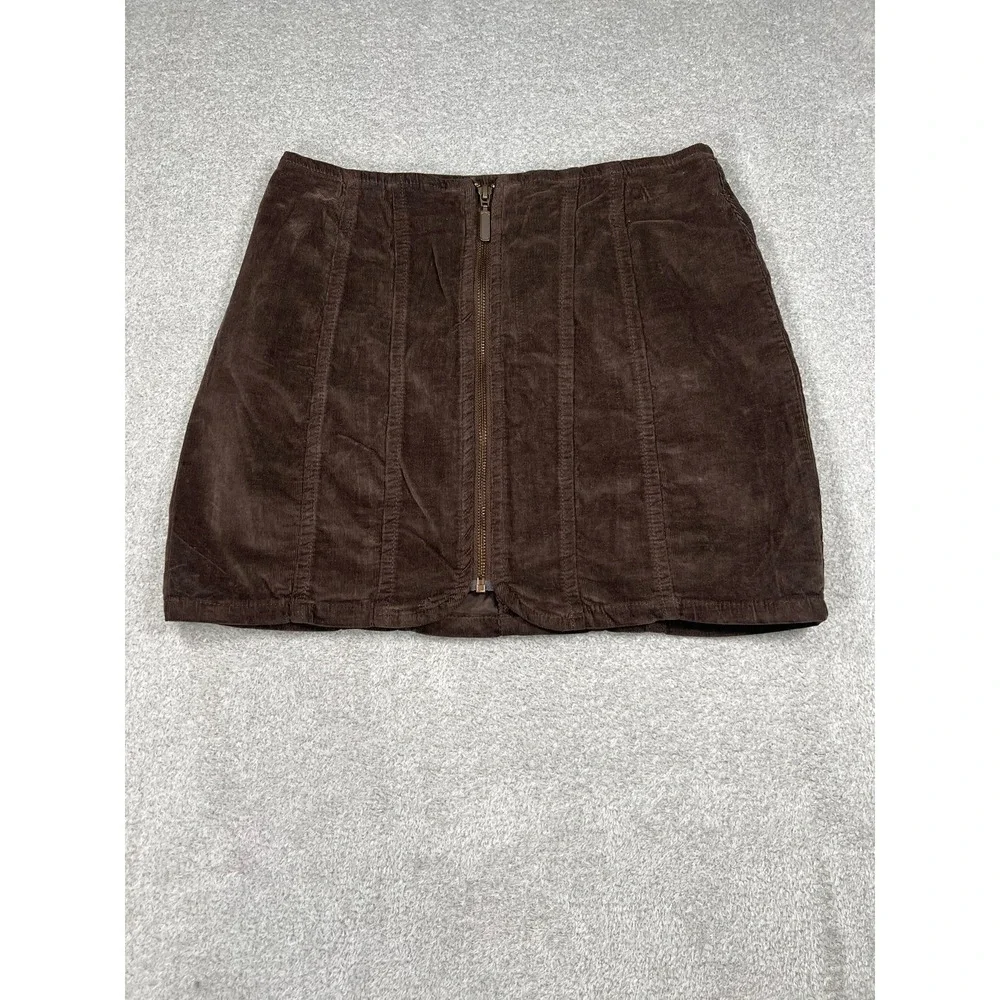 We The Free Free People Brown Corduroy Mini Skirt Size‎ 6 Front Zip Seamed Boho